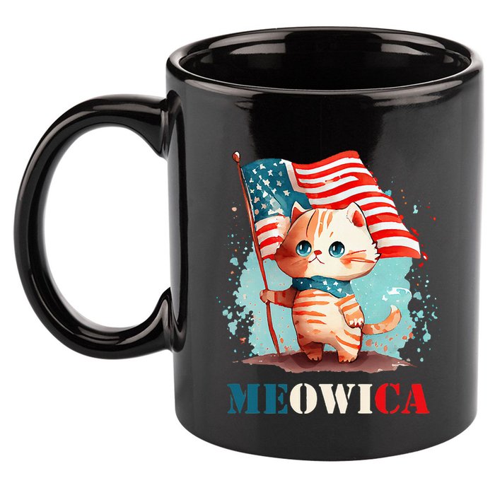 Meowica Cat 4th Of July Usa Patriotic American Flag 11oz C Handle Ceramic Mug