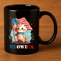 Meowica Cat 4th Of July Usa Patriotic American Flag 11oz C Handle Ceramic Mug