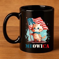 Meowica Cat 4th Of July Usa Patriotic American Flag 11oz C Handle Ceramic Mug