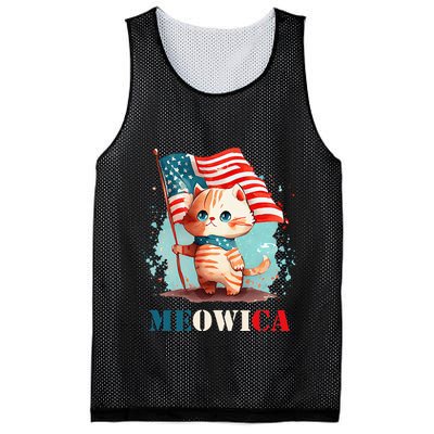 Meowica Cat 4th Of July Usa Patriotic American Flag Mesh Reversible Basketball Jersey Tank
