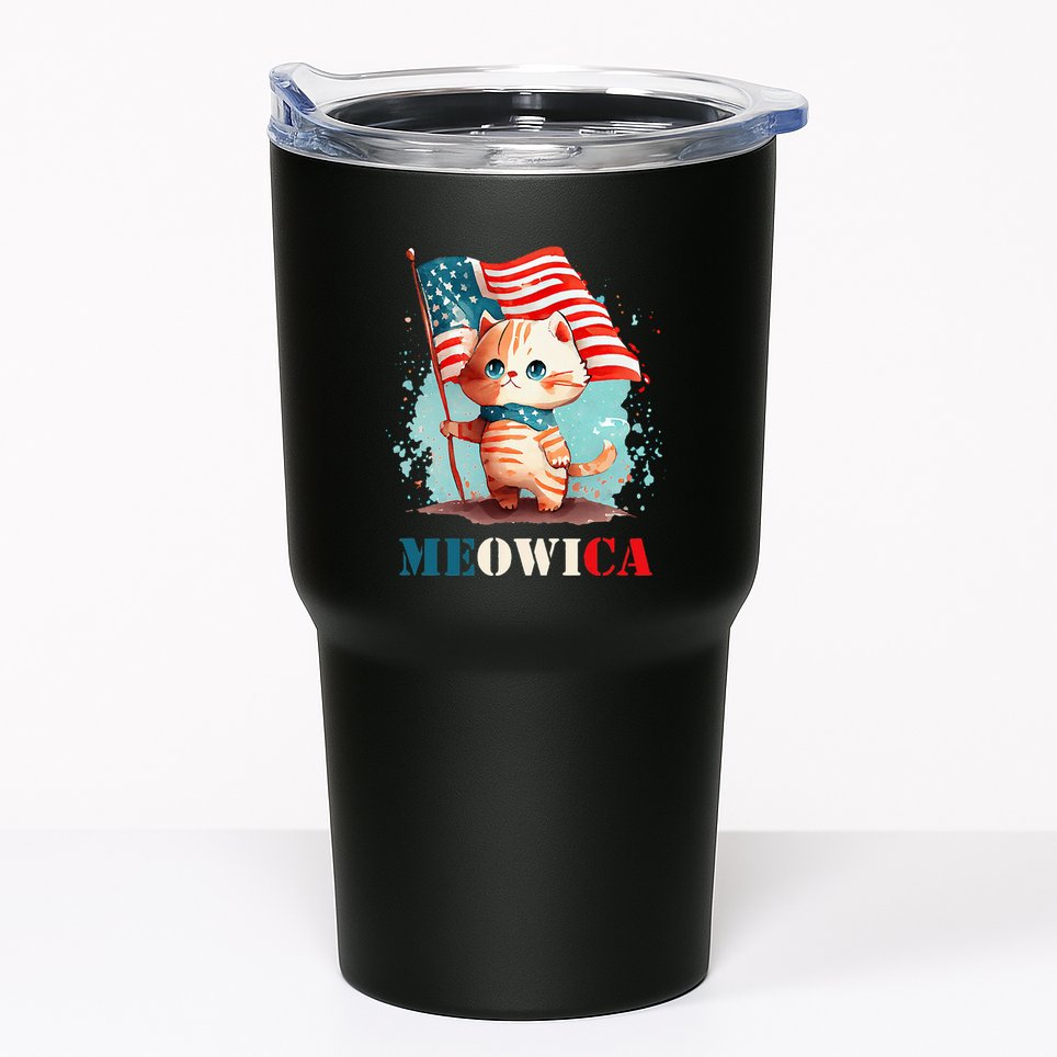 Meowica Cat 4th Of July Usa Patriotic American Flag Tumbler