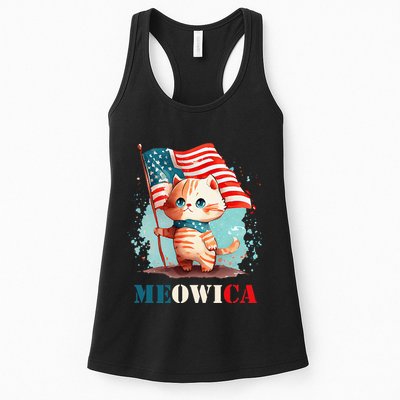 Meowica Cat 4th Of July Usa Patriotic American Flag Womens Tank Top