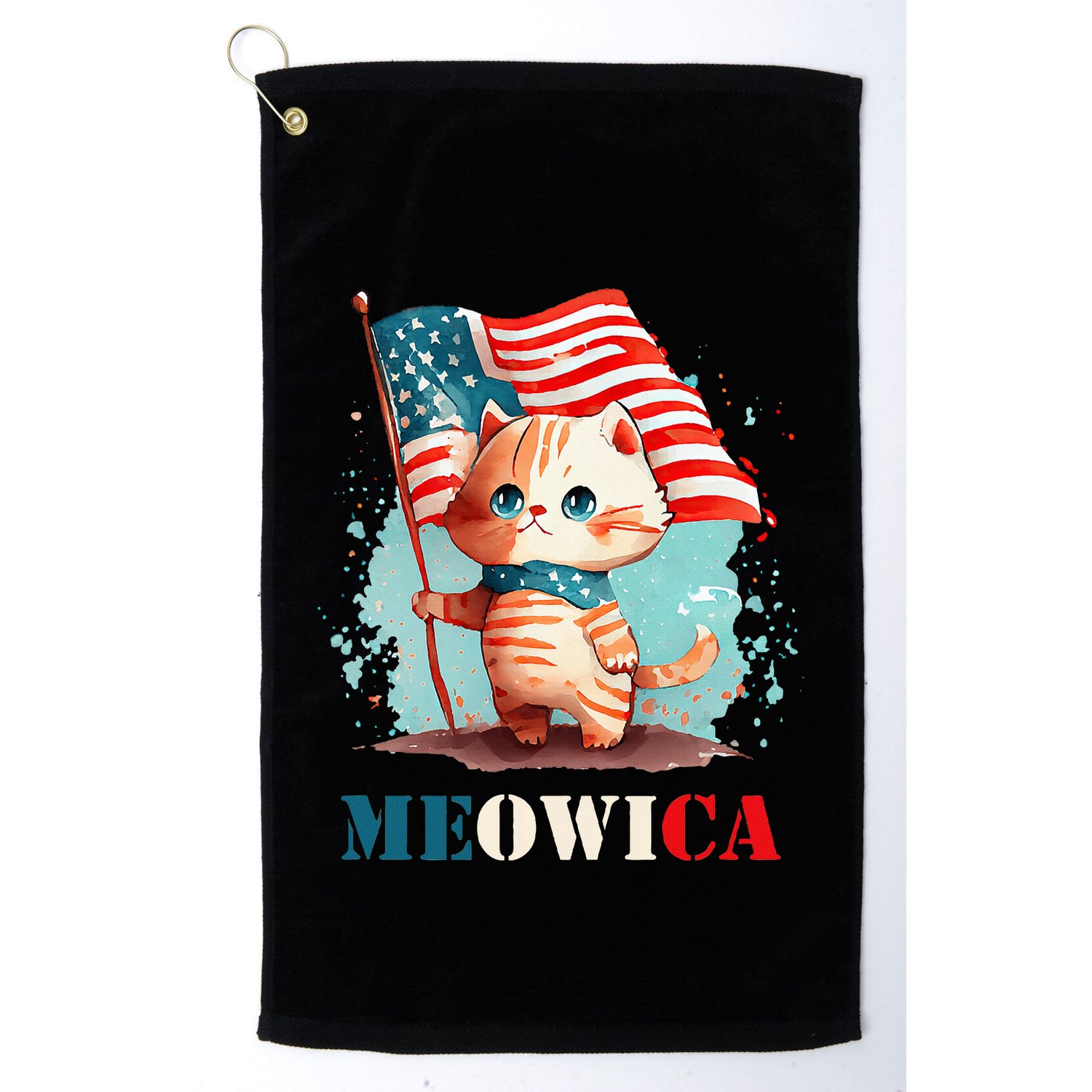 Meowica Cat 4th Of July Usa Patriotic American Flag Golf Towel