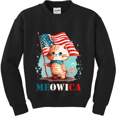 Meowica Cat 4th Of July Usa Patriotic American Flag Kids Sweatshirt