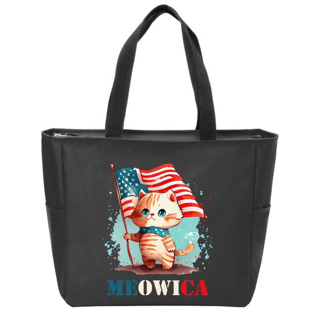 Meowica Cat 4th Of July Usa Patriotic American Flag Zip Tote Bag
