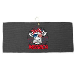 Moorica Cow 4th Of July American Flag Fireworks Patriotic Funny Gift Large Microfiber Waffle Golf Towel