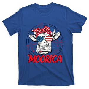 Moorica Cow 4th Of July American Flag Fireworks Patriotic Funny Gift T-Shirt