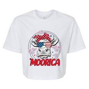 Moorica Cow 4th Of July American Flag Fireworks Patriotic Funny Gift Bella+Canvas Jersey Crop Tee