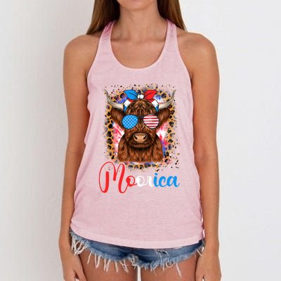 Moorica Cow 4th Of July Design Usa Patriotic Cow Gift Women's Knotted Racerback Tank