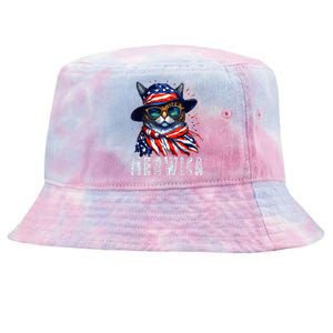 MEOWICA Cat 4th July Sunglasses Merica Cat American Flag Tie-Dyed Bucket Hat