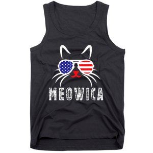 MEOWICA Cat 4th July Sunglasses Merica Cat American Flag Tank Top