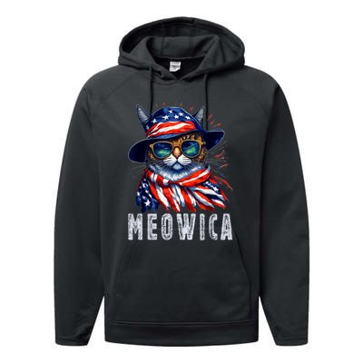 MEOWICA Cat 4th July Sunglasses Merica Cat American Flag Performance Fleece Hoodie