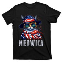 MEOWICA Cat 4th July Sunglasses Merica Cat American Flag T-Shirt