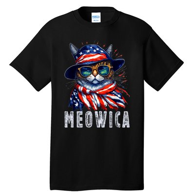 MEOWICA Cat 4th July Sunglasses Merica Cat American Flag Tall T-Shirt