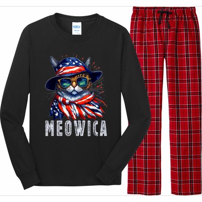 MEOWICA Cat 4th July Sunglasses Merica Cat American Flag Long Sleeve Pajama Set