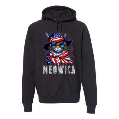 MEOWICA Cat 4th July Sunglasses Merica Cat American Flag Premium Hoodie