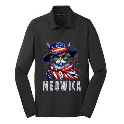 MEOWICA Cat 4th July Sunglasses Merica Cat American Flag Silk Touch Performance Long Sleeve Polo