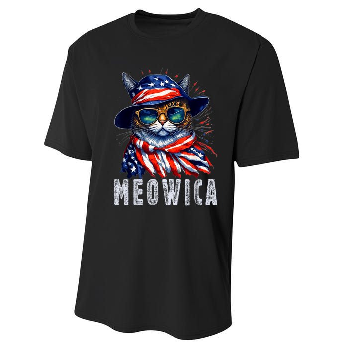 MEOWICA Cat 4th July Sunglasses Merica Cat American Flag Performance Sprint T-Shirt