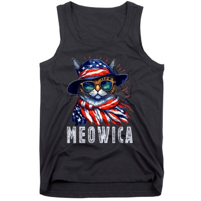 MEOWICA Cat 4th July Sunglasses Merica Cat American Flag Tank Top