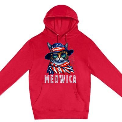 MEOWICA Cat 4th July Sunglasses Merica Cat American Flag Premium Pullover Hoodie