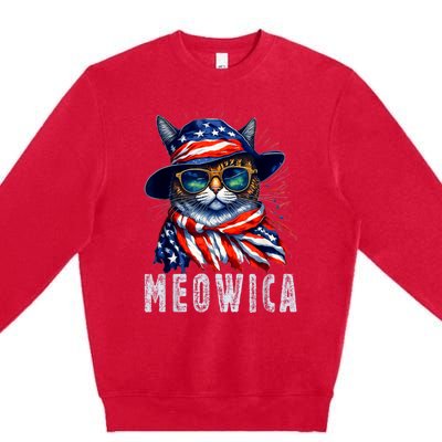 MEOWICA Cat 4th July Sunglasses Merica Cat American Flag Premium Crewneck Sweatshirt