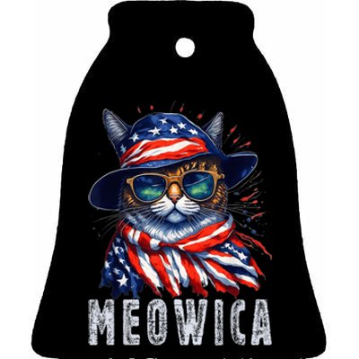 MEOWICA Cat 4th July Sunglasses Merica Cat American Flag Ceramic Bell Ornament