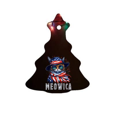 MEOWICA Cat 4th July Sunglasses Merica Cat American Flag Ceramic Tree Ornament