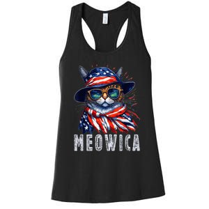 MEOWICA Cat 4th July Sunglasses Merica Cat American Flag Women's Racerback Tank