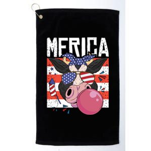 Merica Cow 4th Of July Cow Red White Blue Usa Meaningful Gift Platinum Collection Golf Towel