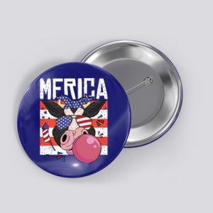 Merica Cow 4th Of July Cow Red White Blue Usa Meaningful Gift Button