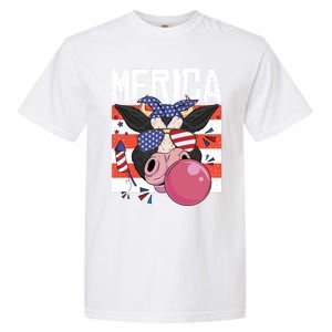 Merica Cow 4th Of July Cow Red White Blue Usa Meaningful Gift Garment-Dyed Heavyweight T-Shirt