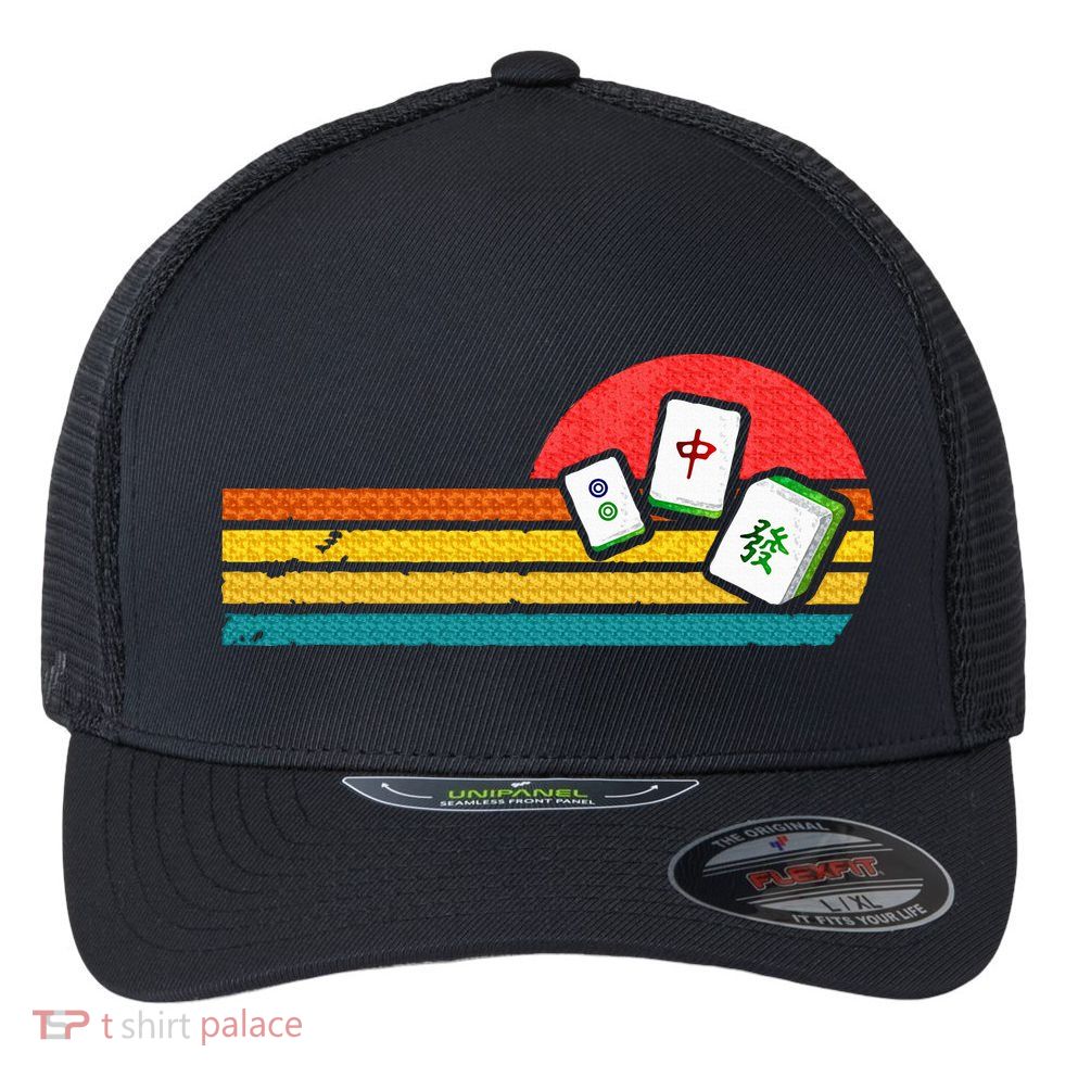 Mahjong Chinese 80s Retro Mah Jongg Flexfit Unipanel Trucker Cap