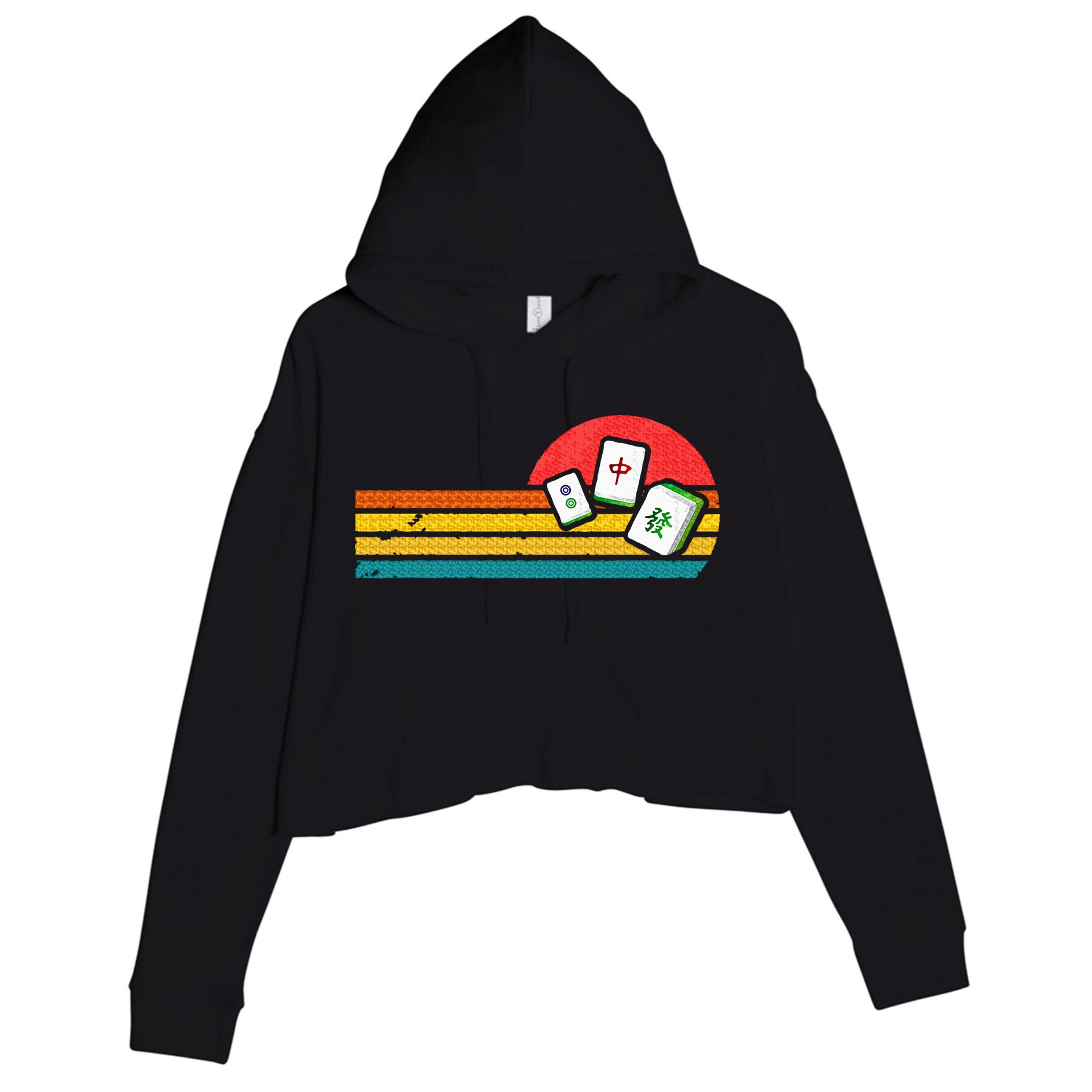 Mahjong Chinese 80s Retro Mah Jongg Crop Fleece Hoodie