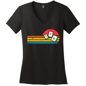 Mahjong Chinese 80s Retro Mah Jongg Women's V-Neck T-Shirt