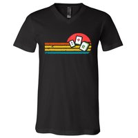 Mahjong Chinese 80s Retro Mah Jongg V-Neck T-Shirt