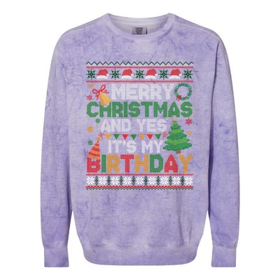 Merry Christmas And Yes ItS My Birthday Ugly Xmas Sweater Colorblast Crewneck Sweatshirt