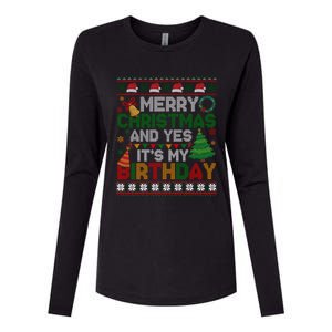 Merry Christmas And Yes ItS My Birthday Ugly Xmas Sweater Womens Cotton Relaxed Long Sleeve T-Shirt