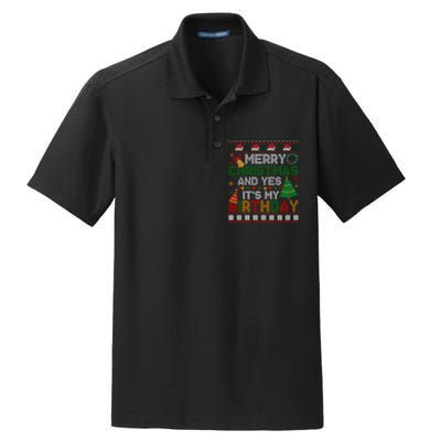 Merry Christmas And Yes ItS My Birthday Ugly Xmas Sweater Dry Zone Grid Polo