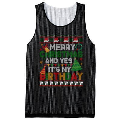 Merry Christmas And Yes ItS My Birthday Ugly Xmas Sweater Mesh Reversible Basketball Jersey Tank