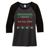 Merry Christmas Animal Filthy Ya Hoodie Women's Tri-Blend 3/4-Sleeve Raglan Shirt