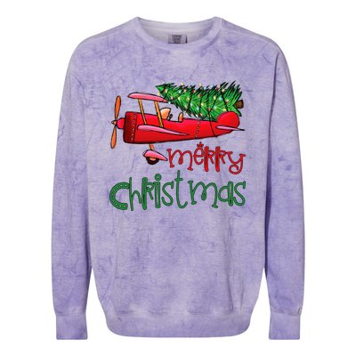 Merry Christmas Airplane Christmas Tree Pilot Colorblast Crewneck Sweatshirt