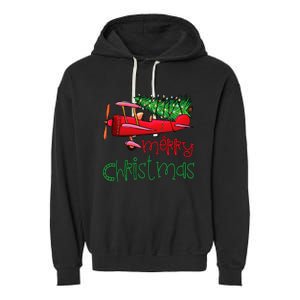 Merry Christmas Airplane Christmas Tree Pilot Garment-Dyed Fleece Hoodie