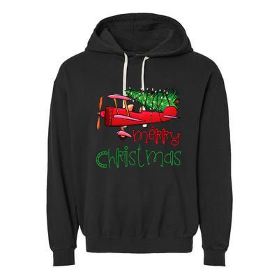 Merry Christmas Airplane Christmas Tree Pilot Garment-Dyed Fleece Hoodie