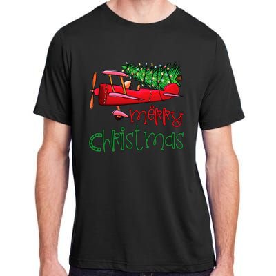 Merry Christmas Airplane Christmas Tree Pilot Adult ChromaSoft Performance T-Shirt