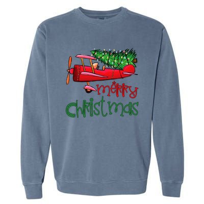 Merry Christmas Airplane Christmas Tree Pilot Garment-Dyed Sweatshirt