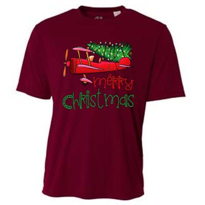 Merry Christmas Airplane Christmas Tree Pilot Cooling Performance Crew T-Shirt