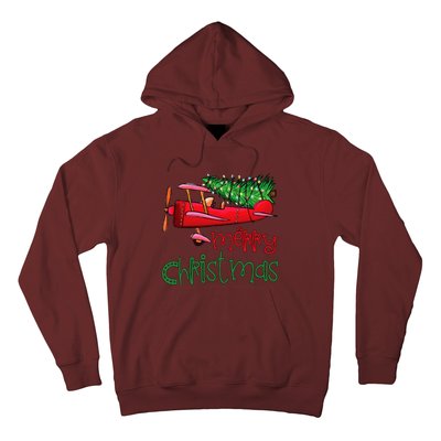 Merry Christmas Airplane Christmas Tree Pilot Hoodie