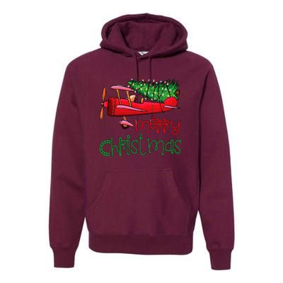 Merry Christmas Airplane Christmas Tree Pilot Premium Hoodie