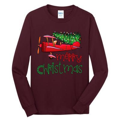 Merry Christmas Airplane Christmas Tree Pilot Tall Long Sleeve T-Shirt