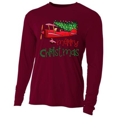 Merry Christmas Airplane Christmas Tree Pilot Cooling Performance Long Sleeve Crew